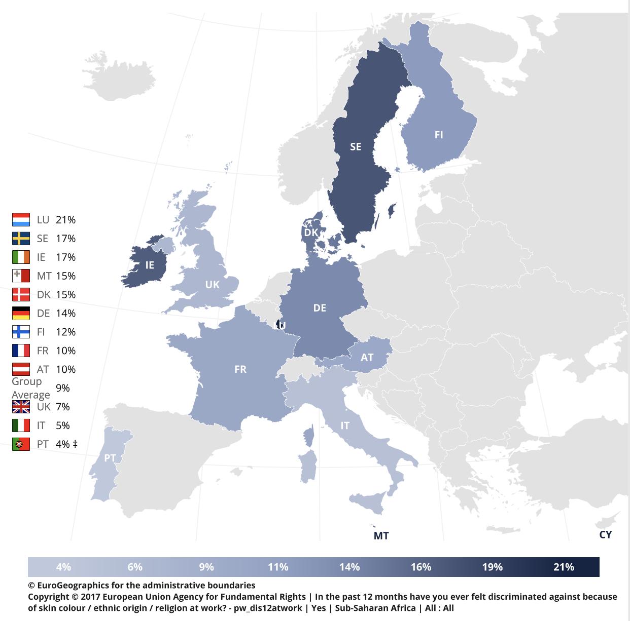 خريطة التمييز العنصري في ميدان العمل بأوروبا