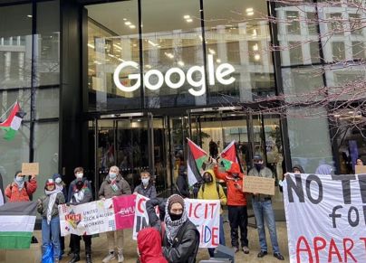 تقود مجموعة "لا تكنولوجيا للفصل العنصري" الاحتجاجات ضد شراكة جوجل مع الاحتلال (Social Media) 