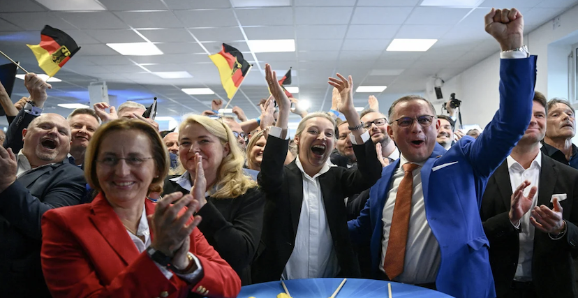 احتفال أليس فايدل وتينو كروبالا، زعيمي حزب البديل من أجل ألمانيا